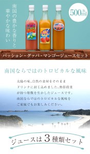 n028 パッション・グァバ・マンゴー ジュース セット 合計3本・各500ml 鹿児島 種子島 希釈タイプ フルーツ 【菓心利休】