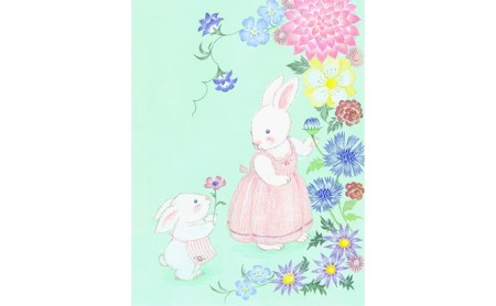 絵本作家おまたたかこ　ジークレー版画「花散歩」
