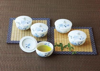 【AB1057】【波佐見焼】５個組の蓋付き来客お湯呑 辻が花 【西海陶器】１ １１54９