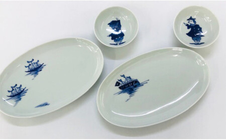 青花 絵変り楕円皿（24cm）とボウルのセット（2枚組） 小島芳栄堂 A35-219