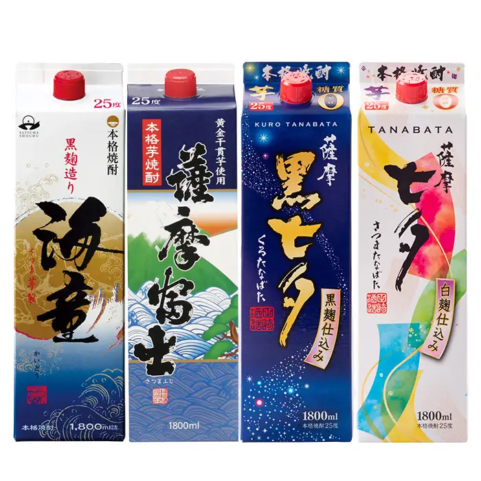 芋焼酎「海童」「薩摩富士」「黒七夕」「七夕」1800ml 各1本 計4本 25度 紙パック【00-003-14】
