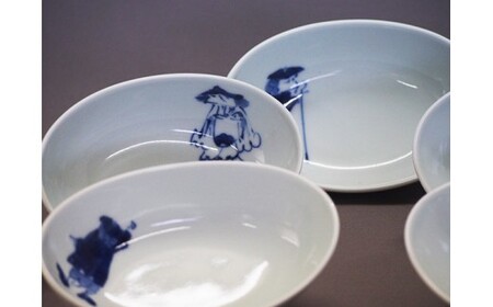 青花 楕円小鉢セット（5枚セット） 小島芳栄堂 皿 食器 うつわ 器 ギフト 贈り物 30000円 3万円 A30-703