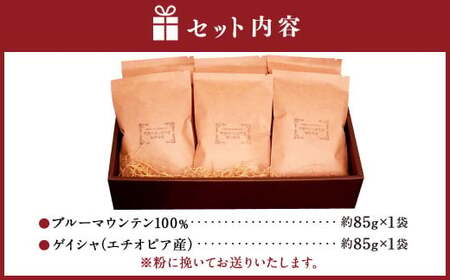 豪華珈琲豆 (粉に挽いて) 2種 ブルーマウンテン100％ ゲイシャ 計2袋