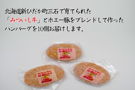 北海道産 黒毛和牛 みついし牛 と ホエー豚 ハンバーグ 計 1kg （ 100g × 10個 ）