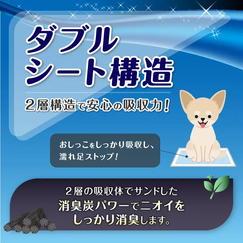 ペットシート 小型犬用 「消臭炭シート ダブルストップ」 レギュラー 464枚 (116枚×4袋) しっかり吸収 消臭 抗菌 厚型 ペットシーツ トイレシーツ クリーンワン ペット用品 日用品 富士市 [sf002-165]