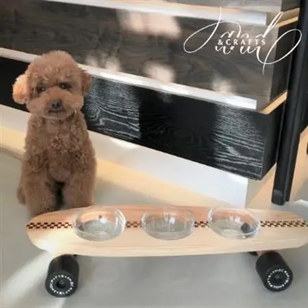 【＆CRAFTS】Pet bowls stand-3BOWLS-(Red)※名入れプレート付き【1257968】