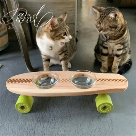【＆CRAFTS】Pet bowls stand-2BOWLS-(Green)※名入れプレート付き【1378241】