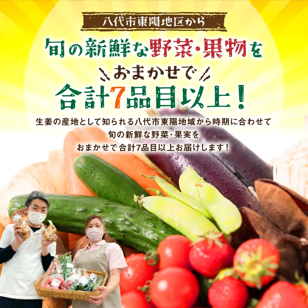 八代市産 旬の農産物詰合せ 復興 福袋 7品以上 野菜 果物 東陽地区 季節の野菜 季節の果実 おまかせ
