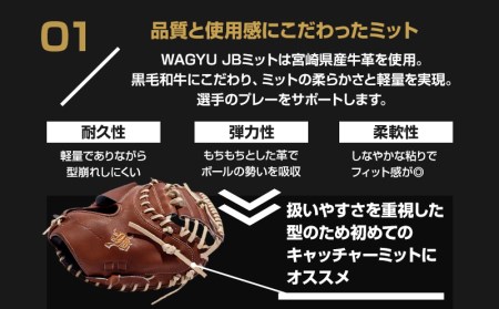 宮崎県産牛革使用 WAGYU JB 硬式用 ミット 捕手用 JB-002N(ブラウン/右投げ用)