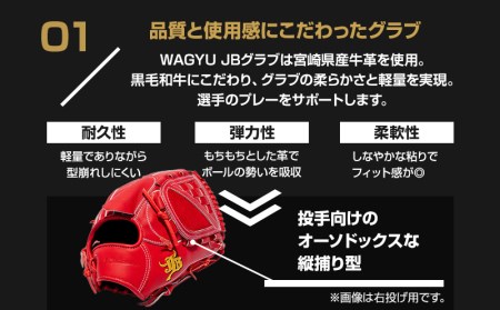 宮崎県産牛革使用 WAGYU JB 硬式用 グラブ 投手用 JB-001T(パワーオレンジ/左投げ用)