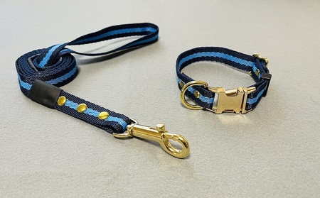 トイプードル及び小型犬用カラー（首輪）＆リード(カラー：紺・水色・紺)【001-006】