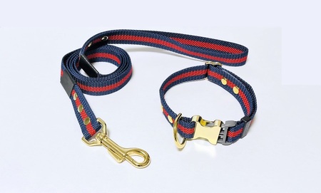 柴犬用カラー（首輪）＆リード(カラー：紺・赤・紺)【001-007】