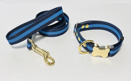 柴犬用カラー（首輪）＆リード(カラー：紺・水色・紺)【001-009】