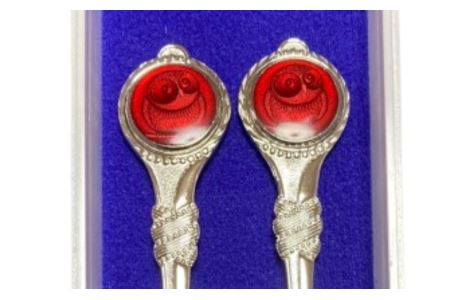 梟 スプーン・フォークセット【東京七宝】（カラー：赤）【004-005-4】