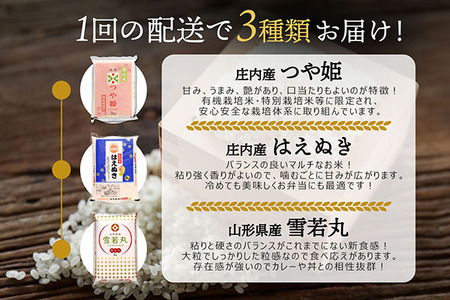 山形のブランド米！ 無洗米食べ比べセット 6kg 2kg×3袋 つや姫 はえぬき 雪若丸 無洗米 令和7年産 2025年産 無洗米 ブランド米 米 国産 単一原料米 山形 庄内平野 コシヒカリの原点、亀の尾発祥の地 庄内