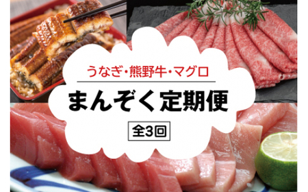 【3回定期便】まんぞく定期便！ うなぎ･高級和牛･マグロ【tkb104】