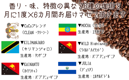 【宝塚】6ヶ月の定期便（当日自家焙煎珈琲豆・全6種 計2400g）【粉】
