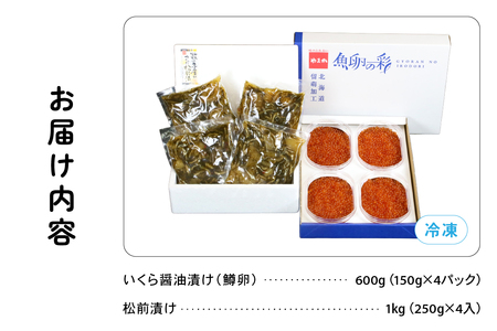 いくら醤油漬け600g･松前漬け1kg お正月 人気 魚卵 高級 イクラ 鱒いくら 魚卵 魚介 魚介類 海鮮 ご飯のお供 ごはんのお供 北海道 留萌 おせち R001-031