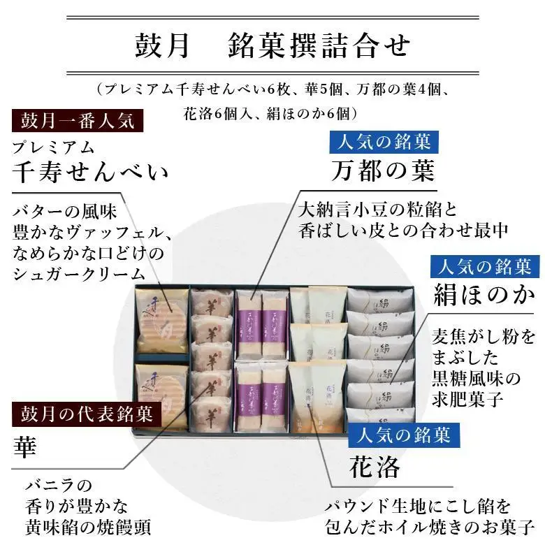 【鼓月】5種銘菓撰詰合せ｜京都 千寿せんべい 有名店 人気 和菓子 和菓子