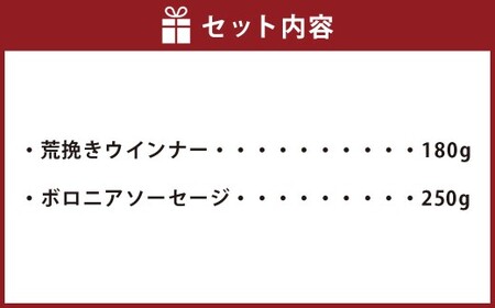九重“夢”ポーク ソーセージ セットｉ( 荒挽きウインナー/ボロニアソーセージ ) 計430g 2種 詰め合わせ 食べ比べ