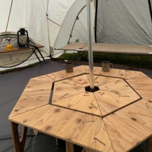 HEXA-TABLE【つどう＋かこむ】[ テーブル アウトドア キャンプ バーベキュー BBQ 軽量 収納 コンパクト ] ヘキサテーブル 2個使い 囲み ストーブ 6角形 折り畳み 無塗装品 着色 塗装 自由 針葉樹構造用合板 12mm厚 