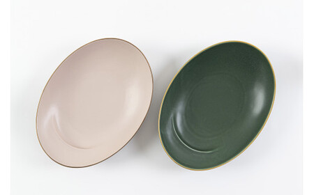 有田焼 其泉 オーバル皿 人気 2色ペア【賞美堂本店】器 うつわ 食器 皿 プレート ペア 2枚 ピンク グリーン モダン 贈答 ギフト 電子レンジ対応 食洗機対応 A45-398