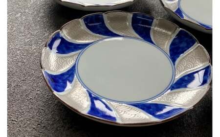 有田焼 其泉 銀彩染付 銘々皿 15.3cm 4枚セット【賞美堂本店】器 うつわ 食器 4枚 セット 皿 取皿 モダン お祝い 夏 上品 手描き 贈答 ギフト 食洗機対応 A50-257