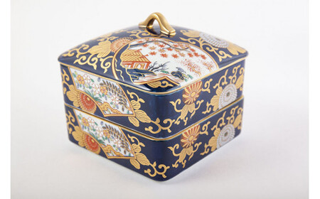 有田焼 其泉 琳派古伊万里様式 二段のお重【賞美堂本店】食器 重箱 二段重 おせち 正月 ハレの日 お祝い モダン おもてなし A65-40
