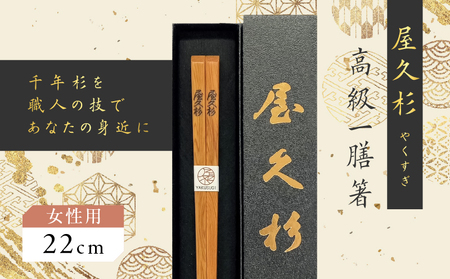 屋久杉 高級 一膳 箸 女性用（ 22cm ） K042-009_1