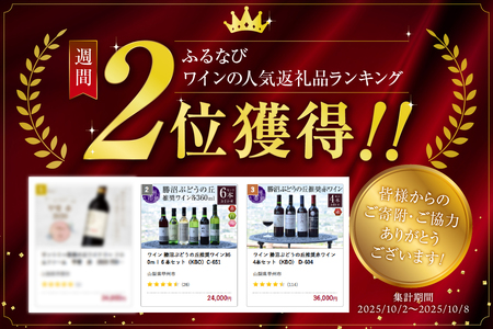 ワイン 勝沼ぶどうの丘推奨ワイン360ｍｌ６本セット（KBO）C-651