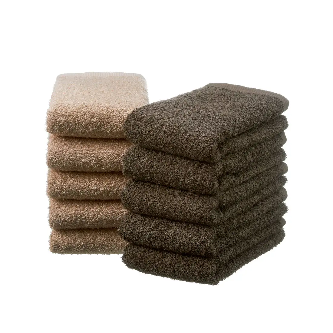 【泉州タオル】吸水力と肌触りが自慢のデイリーユースフェイスタオル ベージュ・ダークブラウン 10枚【039D-241】