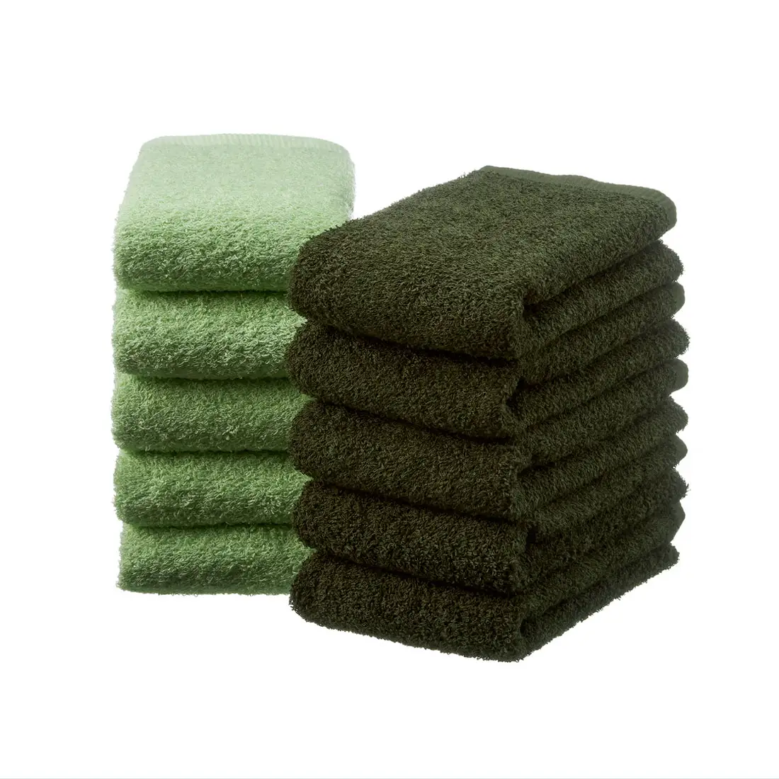 【泉州タオル】吸水力と肌触りが自慢のデイリーユースフェイスタオル ライトグリーン・モスグリーン 10枚 タオル フェイスタオル デイリータオル 泉州フェイスタオル 【039D-249】