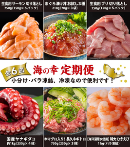  海の幸 定期便【全６回】 漁師町 尾鷲 からお届け！ 厳選 サーモン ブリ マグロ ネギトロ えび タコ ＜300セット限定＞ 小分け バラ凍結 ストック 便利 新鮮 鮮魚 さかな たっぷり 家庭用 おかず 手軽 簡単 冷凍  三重県 OW-9