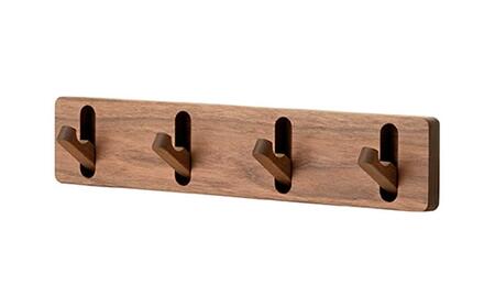 旭川家具　コサイン　ウォールフック ウォルナット（幅50×奥行2.6×高さ9.6cm） 【 旭川家具 北海道 旭川市 木製 家具 選べる樹種 壁掛け フック コート掛け 帽子掛け 手作り フック4個 浮かせる収納 シンプル ナチュラル 手作り 北欧 おしゃれ 天然木 無垢 】_00643