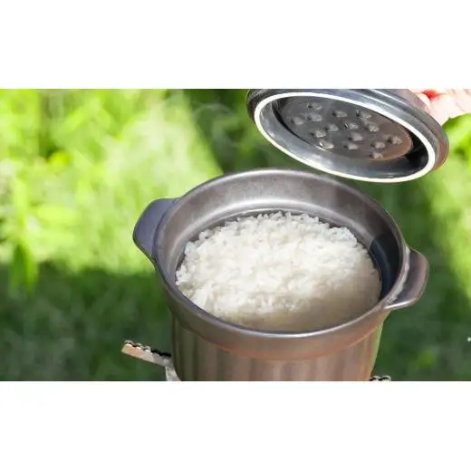 【萬古焼（ばんこやき）】焚き火ごはん鍋（一合炊き）と減農薬栽培のお米（コシヒカリ・ヒカリ新世紀・ミルキークイーン）の食べくらべ3種セット。
