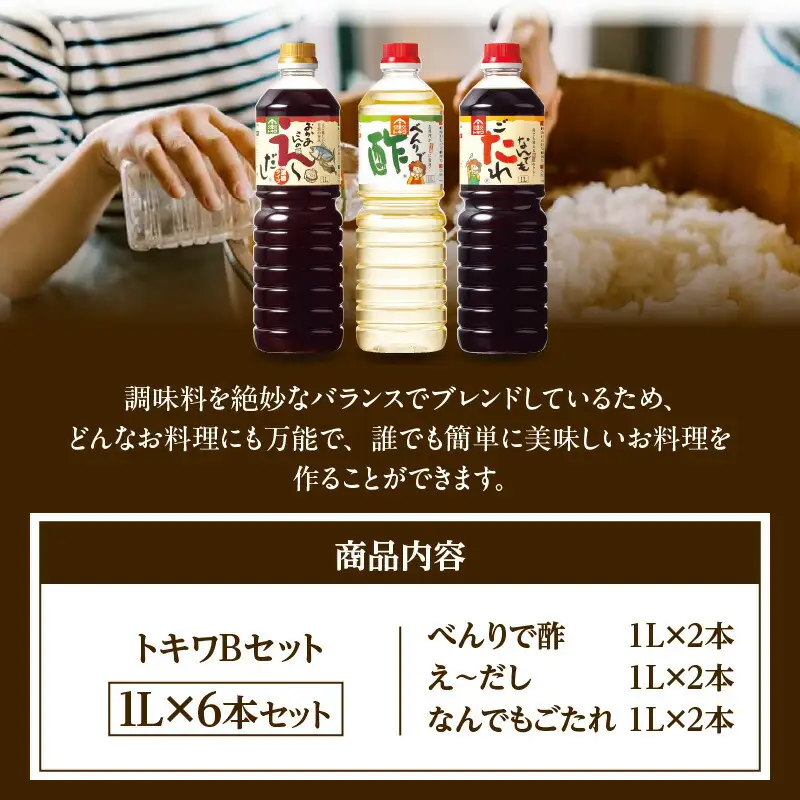 調味料【Bセット 1L×6本 べんりで酢1L×2 えーだし1L×2 なんでもごたれ1L×2】 合わせ酢 和風だし めんつゆ 煮物 16-11