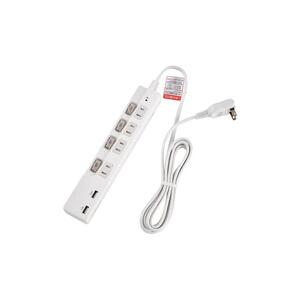 電源タップ　耐雷サージ　USBポート付きスイッチ付きタップ　USB×2ポート　4個口2ｍ　WBK-4232SUA(W)