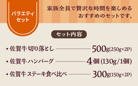 佐賀牛バラエティセット（切り落とし 500g＆ハンバーグ 4個＆ステーキ食べ比べ 300g）/ 牛肉 [IAH207]