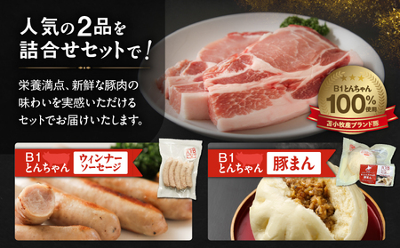 【10営業日以内に発送】 B1 とんちゃん の 豚まん 4個 、 ウィンナー ソーセージ 2袋 セット T010-002-01 惣菜 総菜 加工食品 スピード配送 最短 すぐ届く お急ぎ