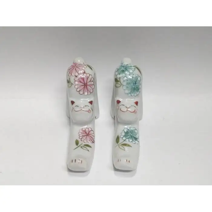 ペア箸置 のび猫 花詰 九谷焼