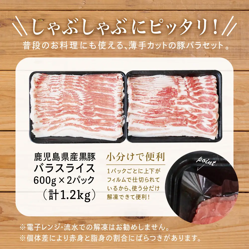 【鹿児島県産】黒豚 バラスライス 1.2kg（600g×2） 豚肉 豚バラ肉 豚バラ 生姜焼き 焼肉 しゃぶしゃぶ 冷凍 スターゼン