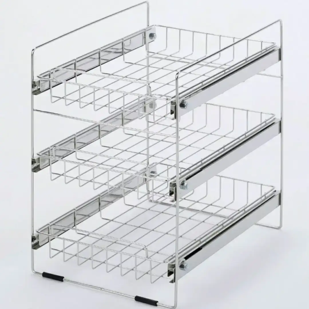 ステンレス洗面台下ラック 浅3段 収納用品 ランドリー収納 スライド棚 燕三条製 【022S033】