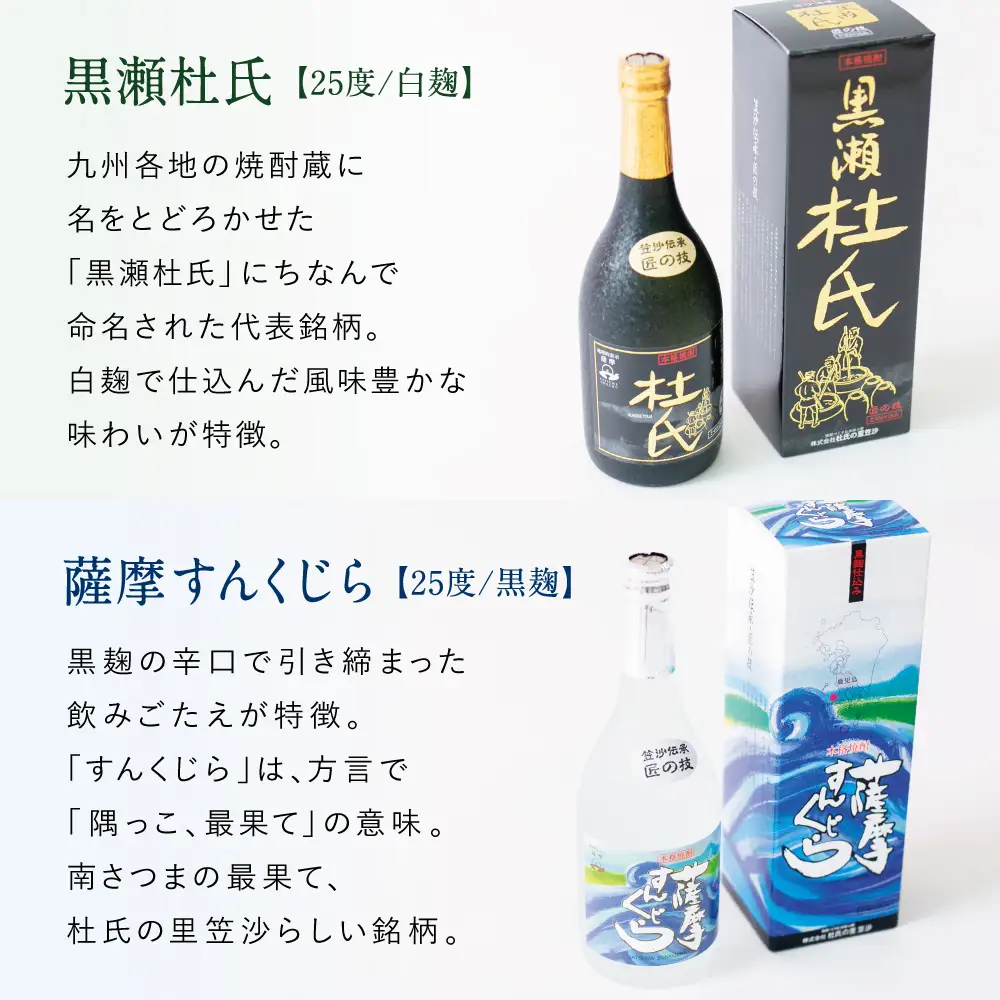【蔵元直送】杜氏の里笠沙　杜氏厳選焼酎4本セット 黒瀬杜氏 白麹 薩摩すんくじら 黒麹 黄麹 こだわり 飲み比べ 芋焼酎 720ml バラエティセット お湯割り 水割り ロック ハイボール 鹿児島県 南さつま市