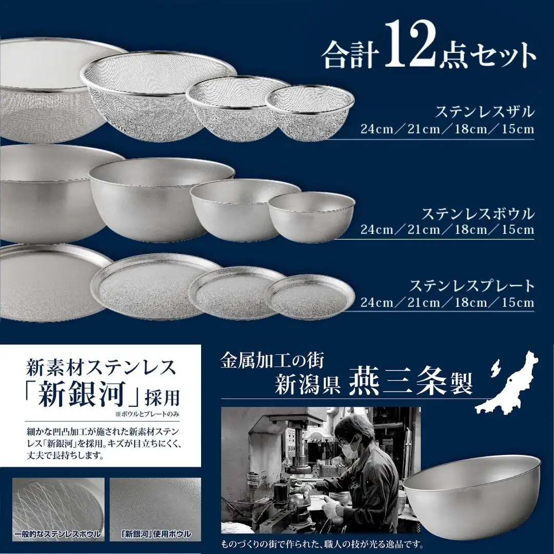 ステンレスボウル プレート ザル12点セット 燕三条製 食洗機可 ボウル