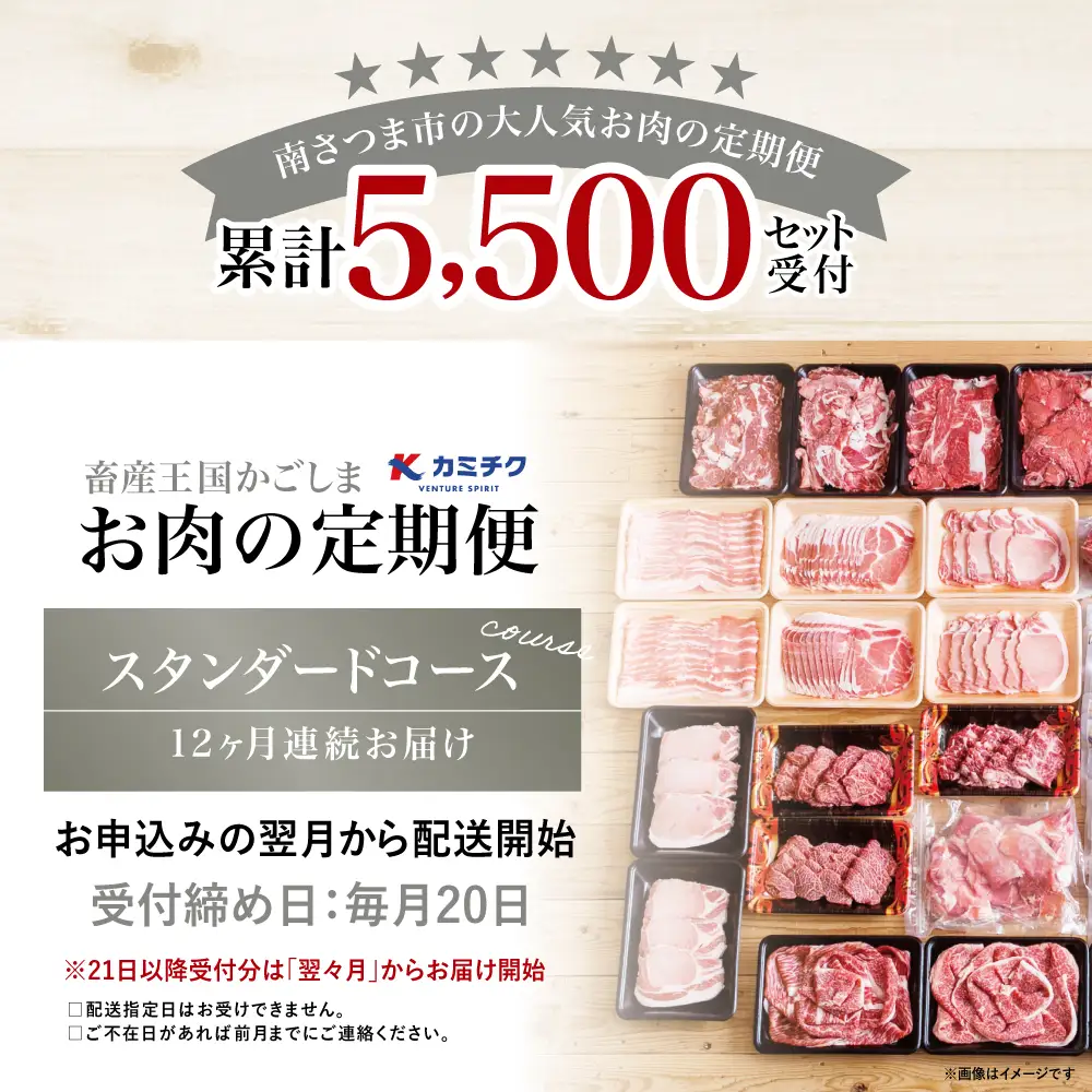 情熱牧場 鹿児島県産お肉の定期便 スタンダードコース（全12回）お肉 ステーキ すき焼き しゃぶしゃぶ A5等級 黒毛和牛 牛肉 豚肉 焼肉 定期便 冷凍