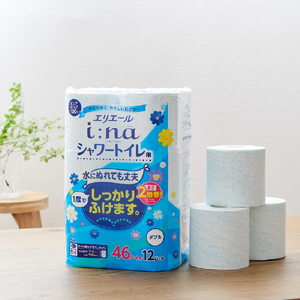 エリエール i:na トイレットペーパー シャワートイレ用 72ロール｜イーナ ダブル 2倍巻 12ロール 6パック