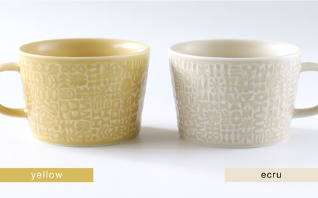 【波佐見焼】PATTERNED MUG ペア2色セット  yellow＋ecru 【BIRDS' WORDS】[CF044] 波佐見焼