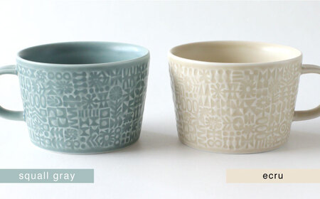 【波佐見焼】PATTERNED MUG ペア2色セット  squall gray＋ecru 【BIRDS' WORDS】[CF045] 波佐見焼