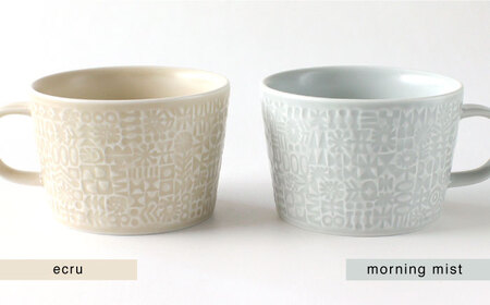 【波佐見焼】PATTERNED MUG ペア2色セット  ecru＋morning mist 【BIRDS' WORDS】[CF051] 波佐見焼