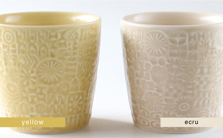 【波佐見焼】PATTERNED CUP ペア2色セット yellow + ecru【BIRDS’ WORDS】[CF055] 波佐見焼